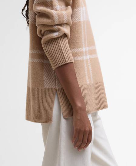 Harriet Tartan High-Neck Jumper Pale Camel