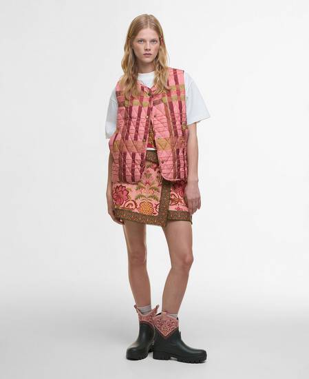 Barbour FARM Rio Fernanda Liner Pink Tartan/Beige Heart Print