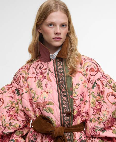 Barbour FARM Rio Cami Quilted Jacket Tropical /Beige Heart Print