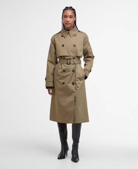 Aoife Showerproof Trench Coat Military Brown/Hessian Tartan