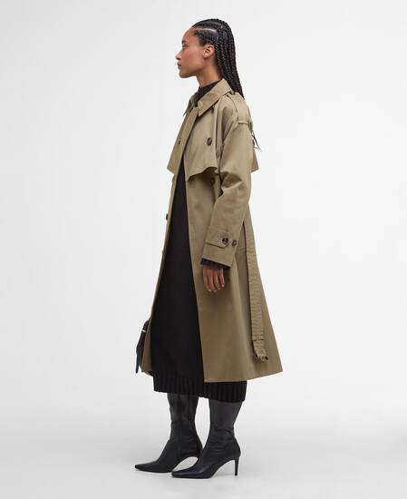 Aoife Showerproof Trench Coat Military Brown/Hessian Tartan