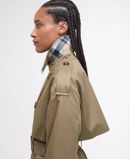 Aoife Showerproof Trench Coat Military Brown/Hessian Tartan