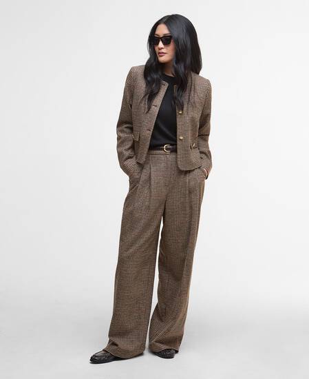 Corina Collarless Tailored Jacket Brown/Orange Check