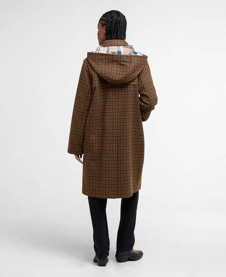 Melody Check Wool Duffle Coat Brown/Orange Check/Hessian Tartan