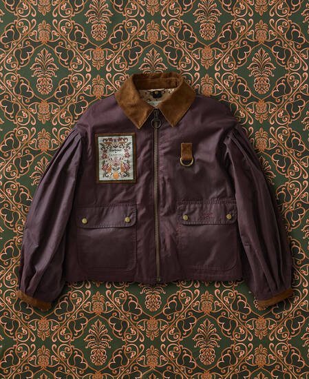 Barbour FARM Rio Thais Waxed Jacket Bordeaux/Cream Heart Print