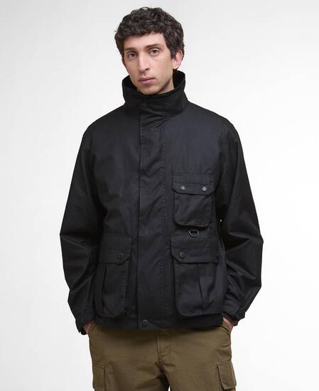 Re-Engineered Utility Bedale Waxed Jacket Black
